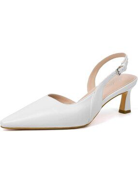 Women's Kh10-white Slingback Pointed Closed Toe Kitten Heels Pumps Shoes